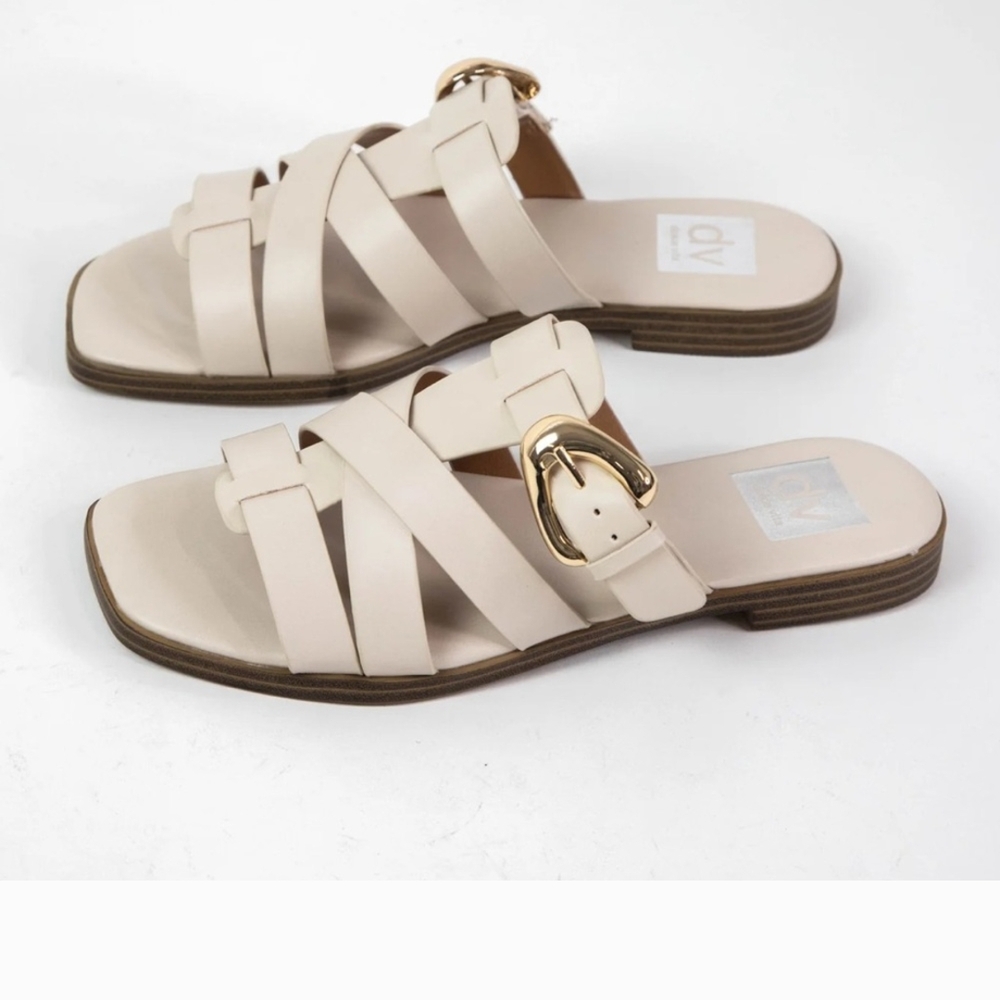 DV by Dolce Vita Medina (Women's) Elegant Cream Sandals with Gold Buckle